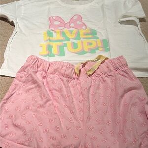 Women’s Pink Bow-Print Pajama Set - Live It Up! Top & Shorts